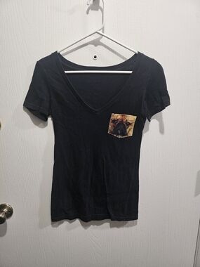 Black V-Neck Tee with Pug Pocket